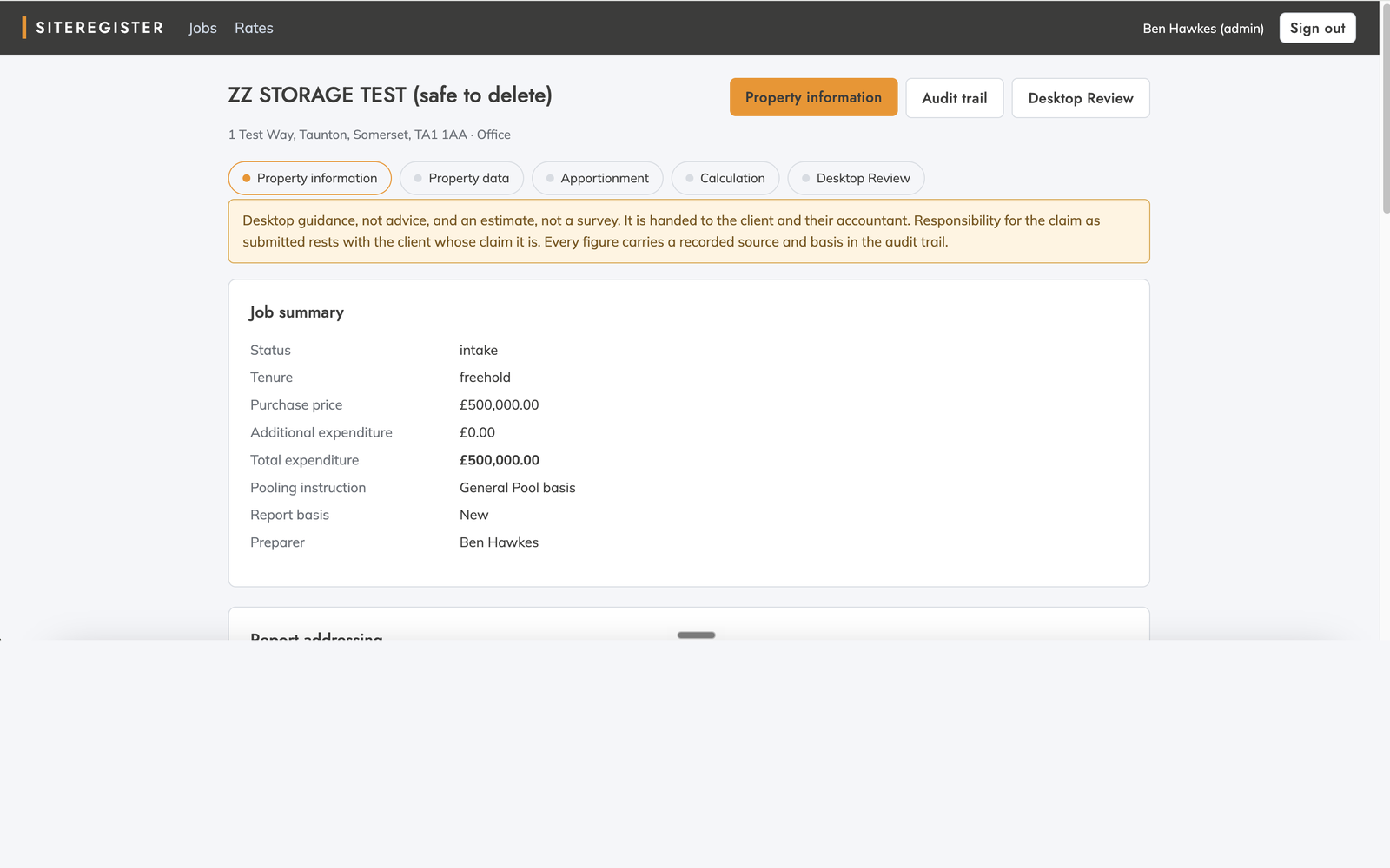 The Site Register tool: a capital allowance job summary